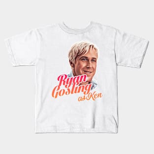 Barbie movie 2023 Ryan Gosling as Ken graphic illustration design by ironpalette Kids T-Shirt